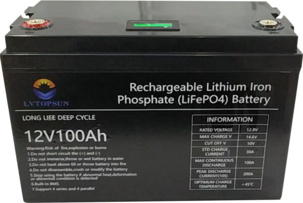 12V 12.8V 100Ah Lithium (LiFePO4) - LVTOPSUN